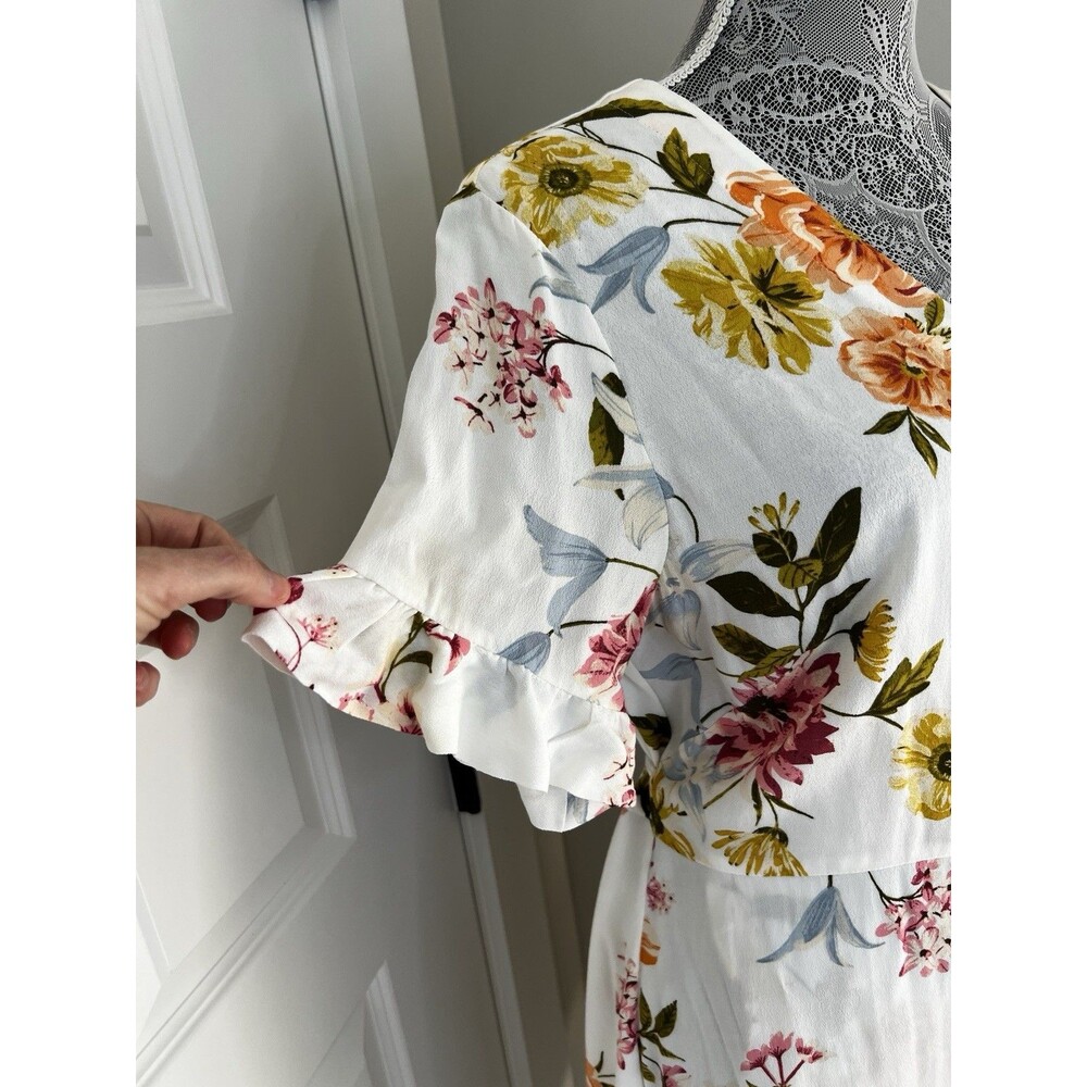 Ann Taylor LOFT Multicolor Floral Ruffle Hem Wrap Dress Size 10 - Picture 5 of 7